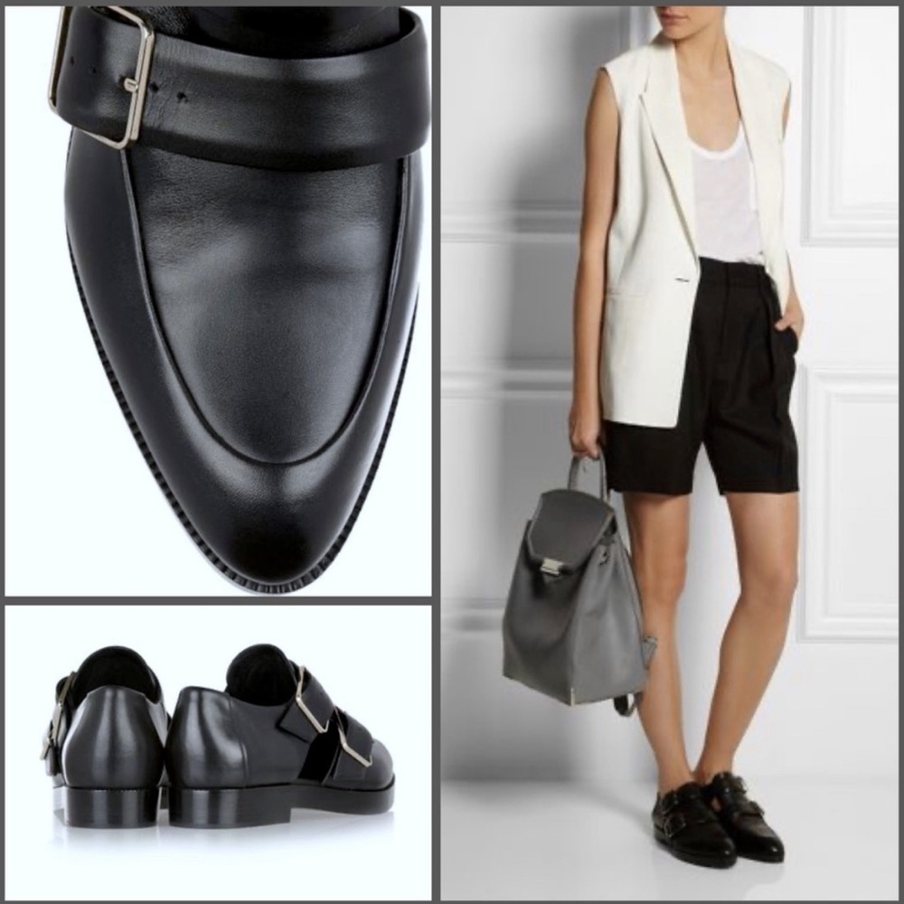 Alexander Wang Women's Monk Shoe Black Leather Buckle Jacquette Loafer 38 US 8